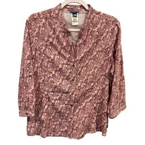 The North Face Pink Paisley Button‎ Front Blouse Zippered pockets